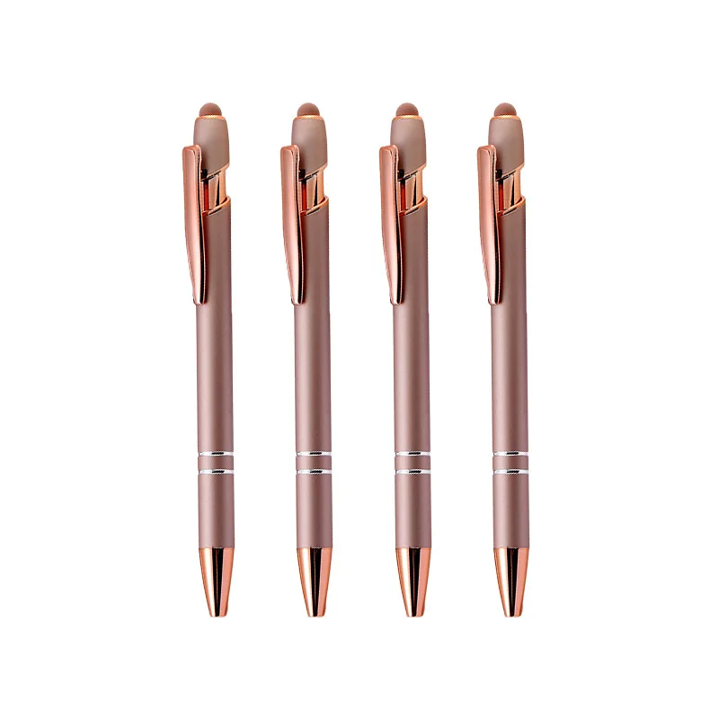 50 Pieces Metal Rose Gold Ballpoint Pen with Stylus Tip Aluminum 2 in 1 Stylus Pens  For Touch Screens 1.0 mm Black Ink