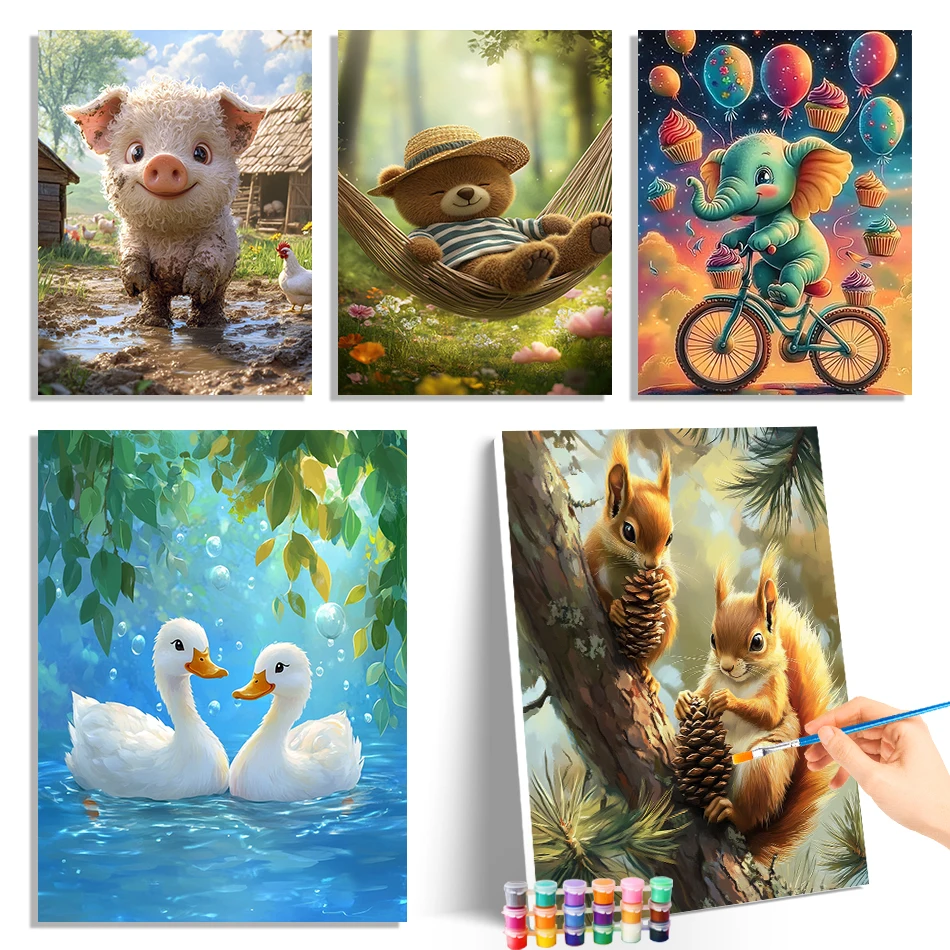 

GATYZTORY Painting By Numbers Draw Cute cartoon animals Oil Set Drawing By Numbers Paint Kit Watercolor Wall Decoration For Home