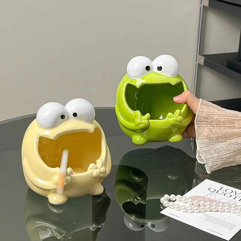 

Мультяшная великоглазая лягушка, керамическая настольная пепельница для гостиной, защита от пепла, милые индивидуальные креативные украшения, украшения для дома