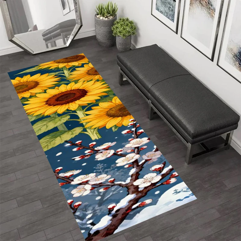Floral Print Rectangle Strip Carpet Mat Rug Non-slip Floor Mat Home Decoration for Living Room Bedroom Modern Washable Area Rug