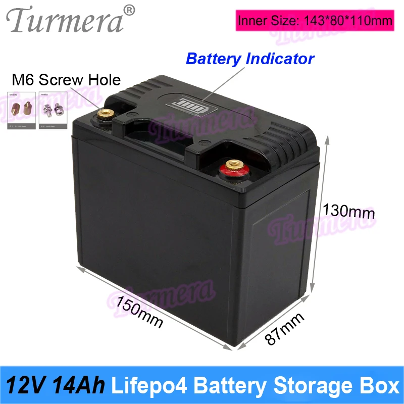 Turmera 12V 14Ah Motorcycle Battery Storage Box 12.8V 4S 40A Balance BMS with 2X4 32700 Bracket Holder for Replace Lead-Acid Use