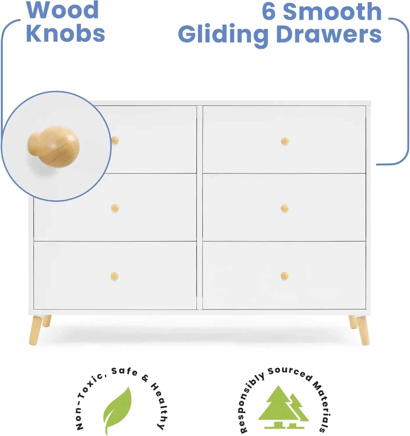 6 Drawer Dresser, White/Natural，This dresser features 6 drawers for plenty of storage space | Purchase the matching Changing