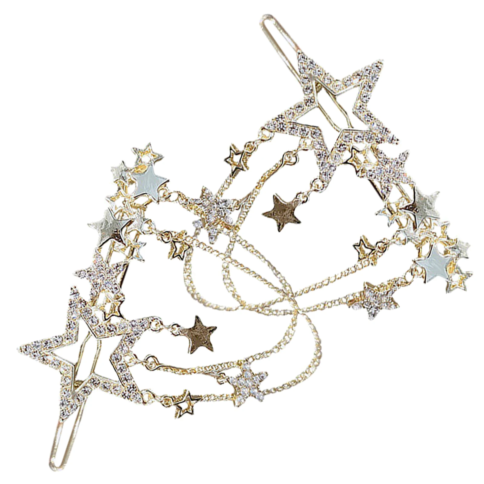 

2 Pcs Star Hairpin Dangle Barrette Clips Side Rhinestones Fancy Tassel Barrettes Women Bride