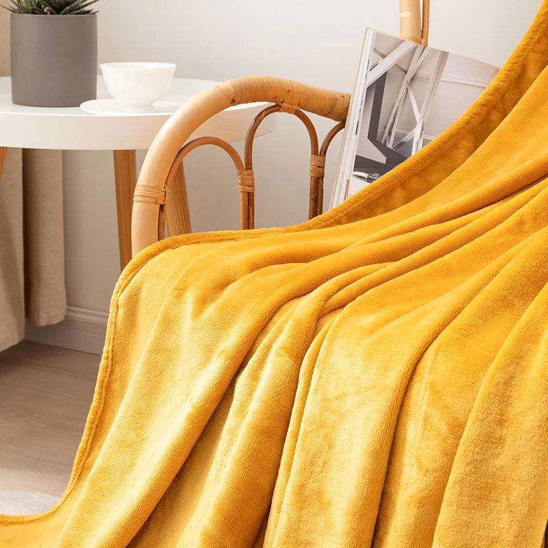 Fleece Flannel Gift Gold Blankets For Beds Solid Soft Warm Bedspread Sofa Cover Faux Fur Cozy Fuzzy Plaid Blanket Christmas