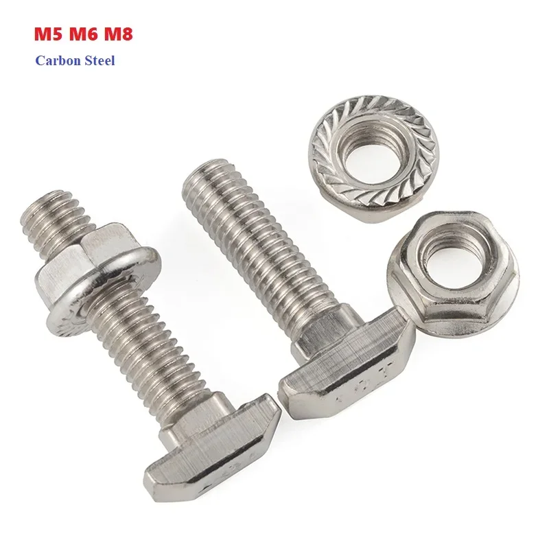 Eu Standard 20 30 40 45 Series T Shaped Hammer Bolt Aluminum Profile Accessories T Shaped Bolt Nut + Flange Nut M5 M6 M8