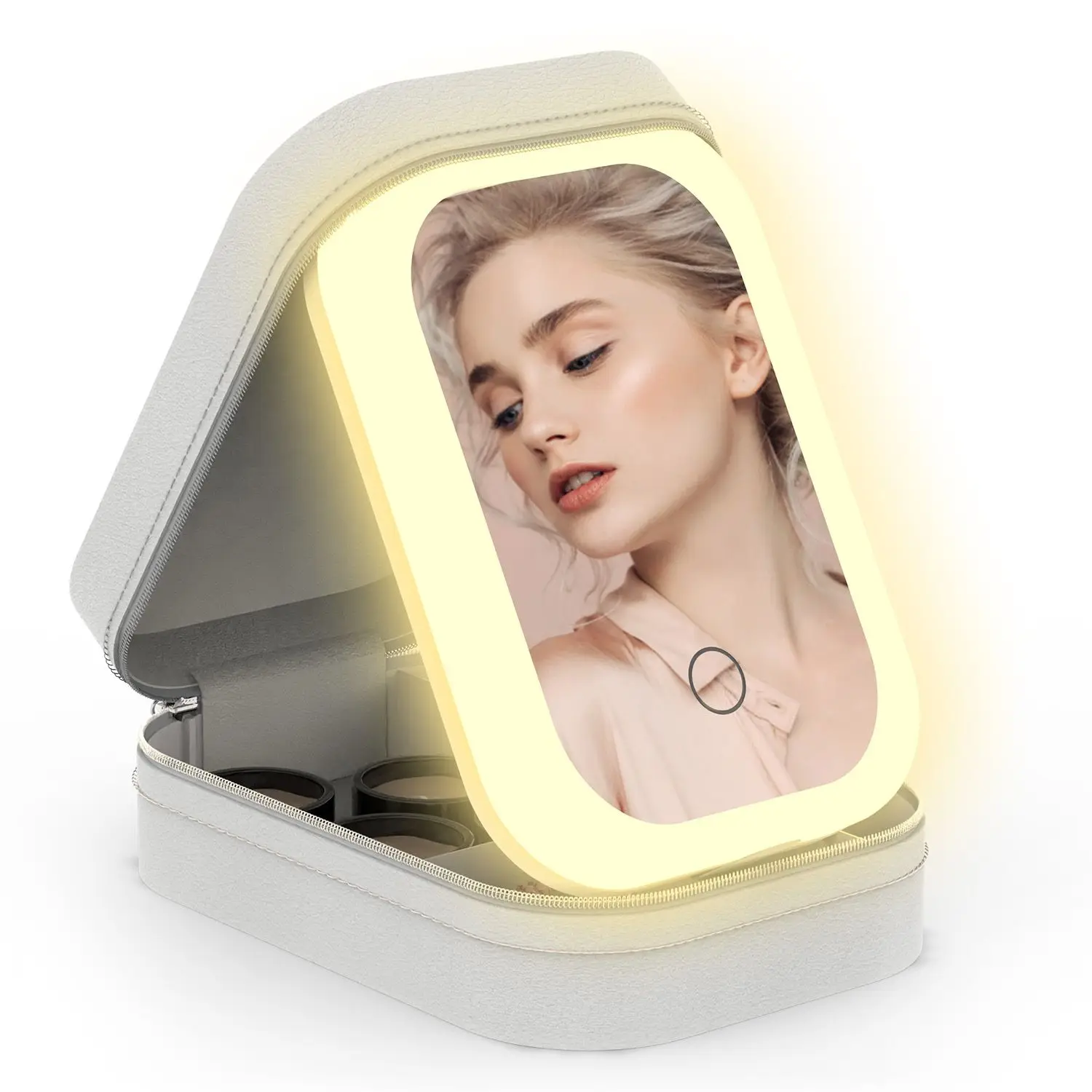 لحقيبة ماكياج السفر المحمولة مع مرآة LED مرآة تجميل قابلة للشحن مع 3 ألوان ضوء سطوع عكس الضوء مقاوم للماء