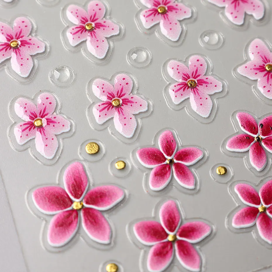 5D 핑크 꽃 꽃 네일 스티커 봄 여름 귀여운 꽃잎 네일 슬라이더 브론 징 열대 꽃 네일 참 포일 아트 장식