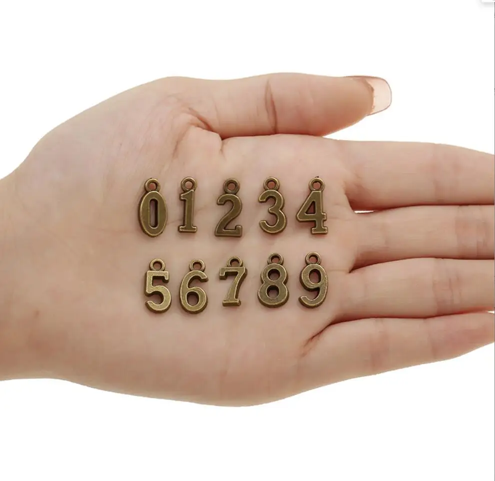 (100pcs)10 Sets 3 Colors Metal Alloy number 0-9 digital Charms Pendants Diy Jewelry Accessories 16*8 mm F0154