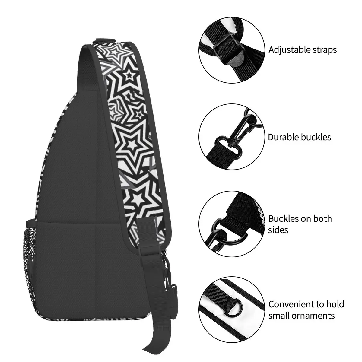 Unisex Crossbody Sports Bag, Star Pattern Peito Bag, Mochilas de Ombro, Bolsa de Viagem, Homens e Mulheres, Moda