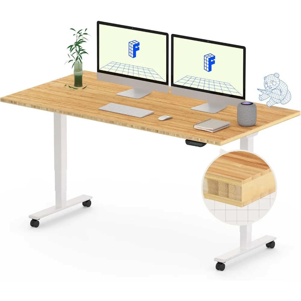 

E6 MAX Bamboo Dual Motor 3 Stages Standing Desk 55x28 Inch Whole-Piece Board Electric Height Adjustable Stand Up Desk 150KG Loa