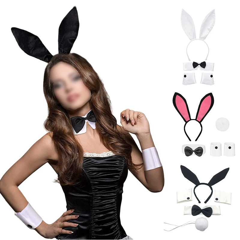Coelho menina traje conjunto orelha de coelho bandana argola de cabelo halloween senhora vestir-se cocar lolita cosplay prop festa anime headpiece