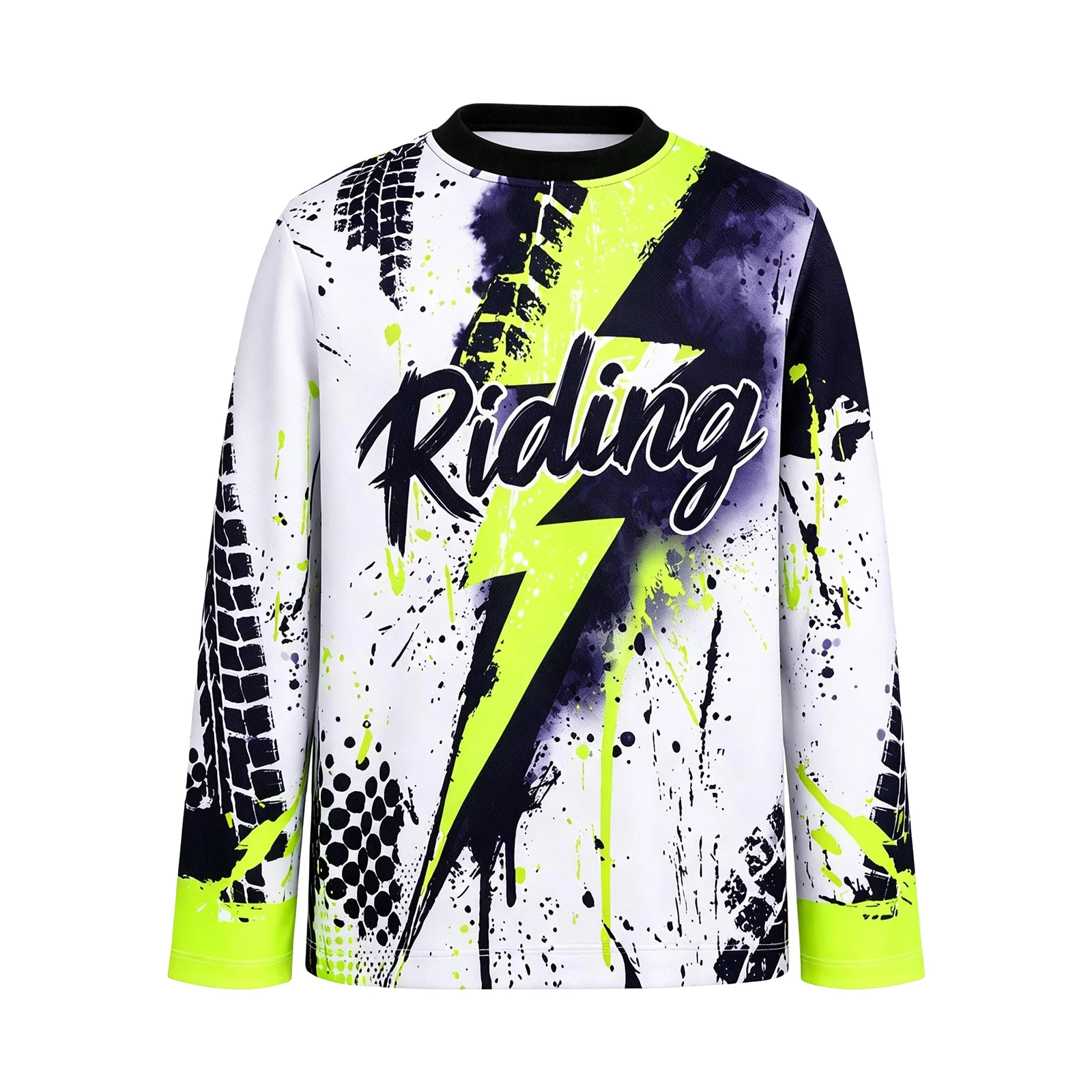 Jungen Dirt Bike Trikot Kinder Motocross Shirt Langarm Schnelltrocknend MTB Radsport-Oberteil Graffiti-Reifendruck Motocross-Trikot – Detail 13