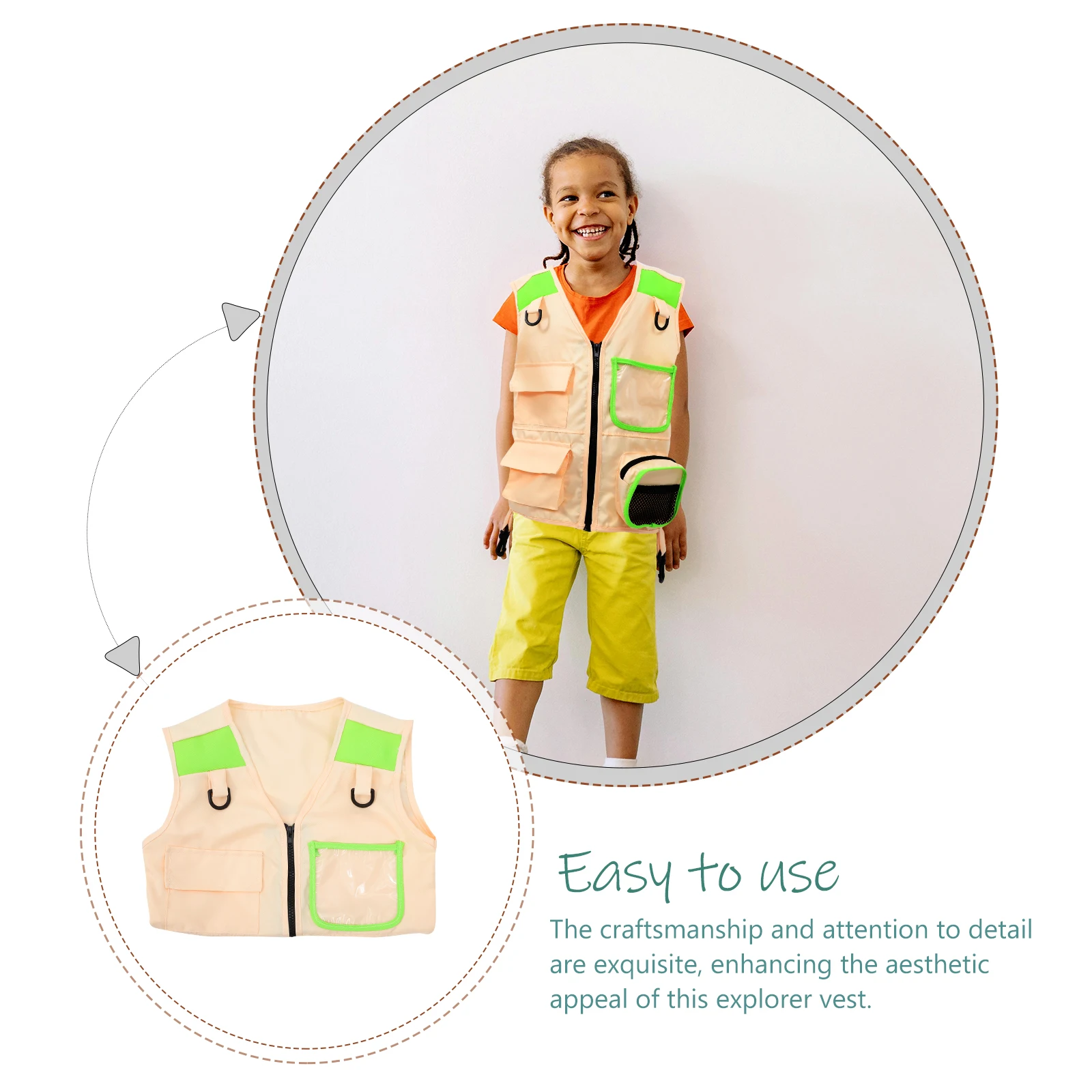 

Kids Explorer Vest Green Role Play Costume Adventure Clothes Comfortable Breathable Outdoor Camping Stage Performance Apparel