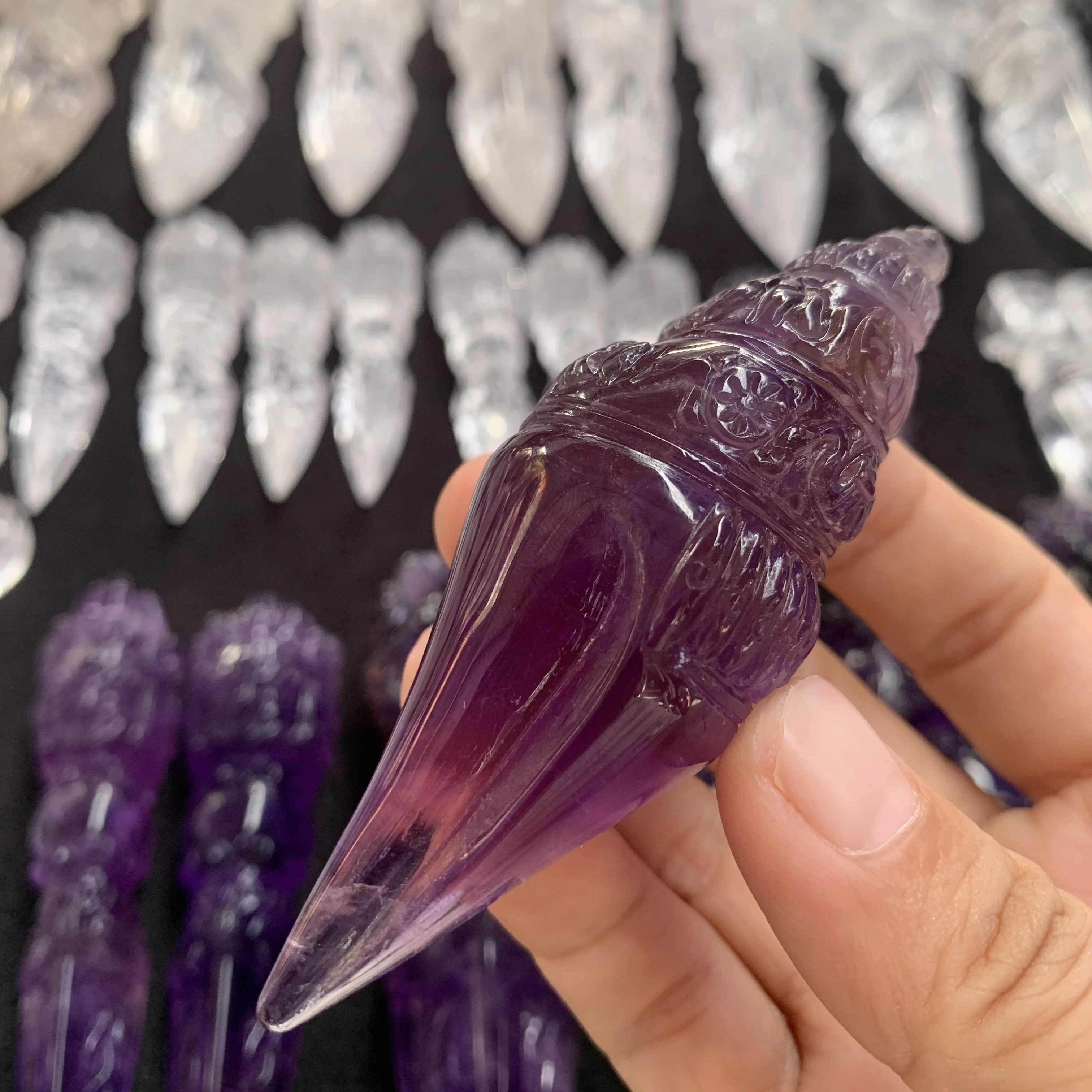 Natural Amethyst conch Figurine quartz crystal carved shell for Peace and quiet