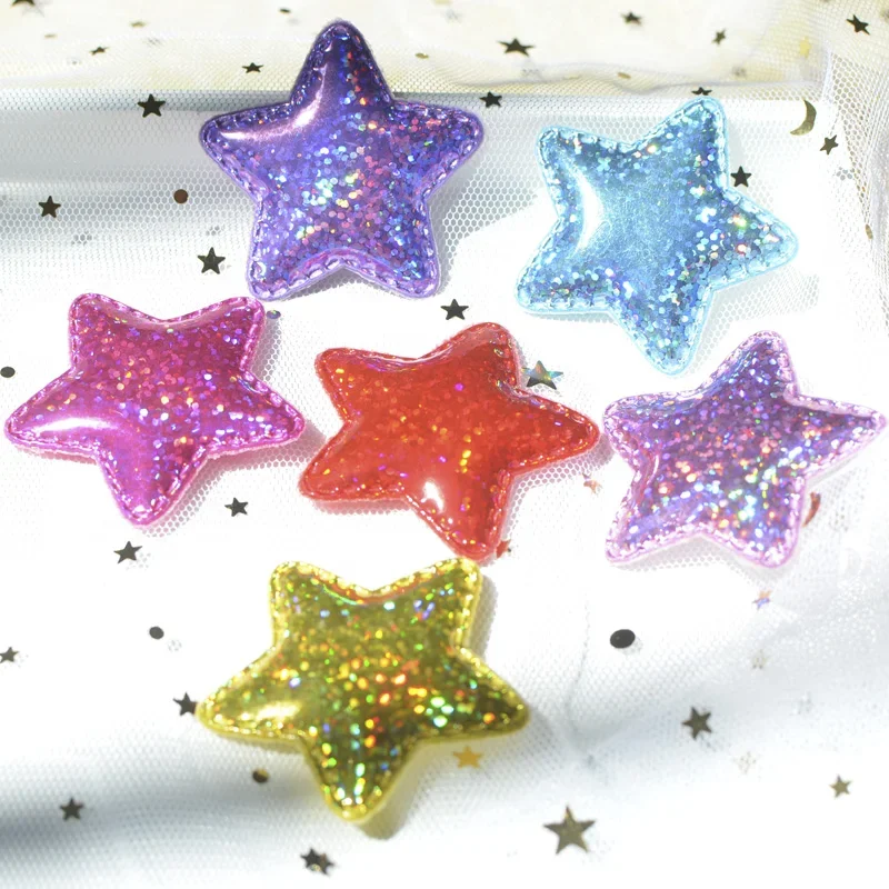 12Pcs Shinng Laser PU Fabric Padded Patches Glittering Star Appliques for Crafts Clothes Sewing Supplies DIY Hair Bow Decor