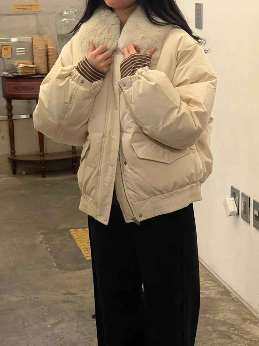   Sle ort Puffer Jaet manteau de pain coupe ample pour femme vêtements d'extérieur chauds avec kets décontracté Sle 90% duvet d'oie