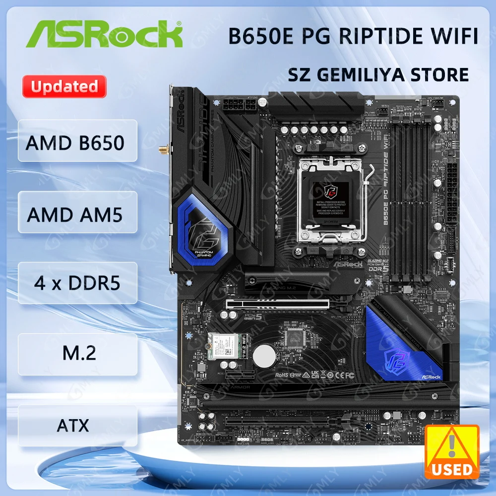 ASROCK B650E PG Riptide WiFi Motherboard AMD B650 Socket AM5 ATX M.2 Wi-Fi 6E support Ryzen 7 9700X Ryzen 5 PRO 8500 7 7700