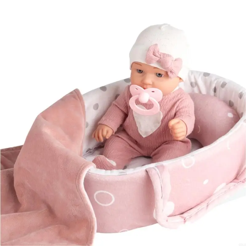 

920L 12in Rebirth Removable Costume Simulation Baby Rebirth with Nipple/Blanket/Bassinet/Pillow for Accompany