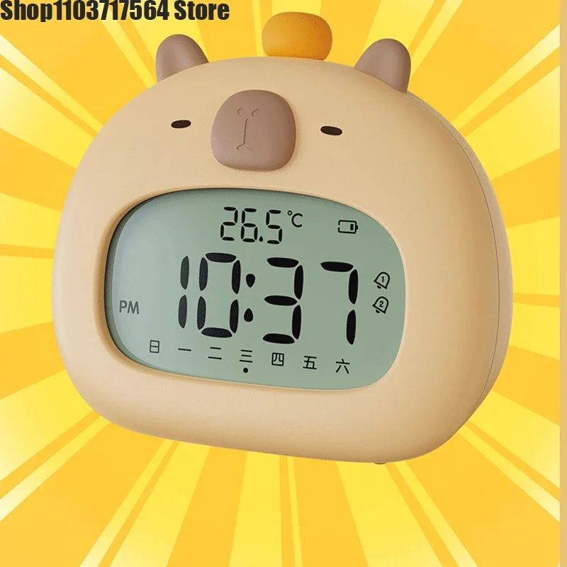 

Capibala alarm clock with nightlight wakes up the bedroom atmosphere cartoon Led clock clock rechargeable