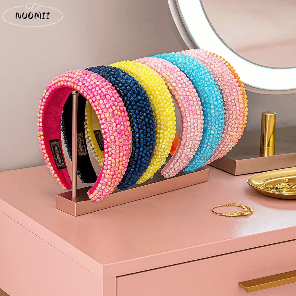 

Элегантная повязка на голову с широкими полями и стразами, мягкий дизайн, блестящий головной убор в стиле барокко, утолщенный женский обруч ручной работы, свадебное мероприятие