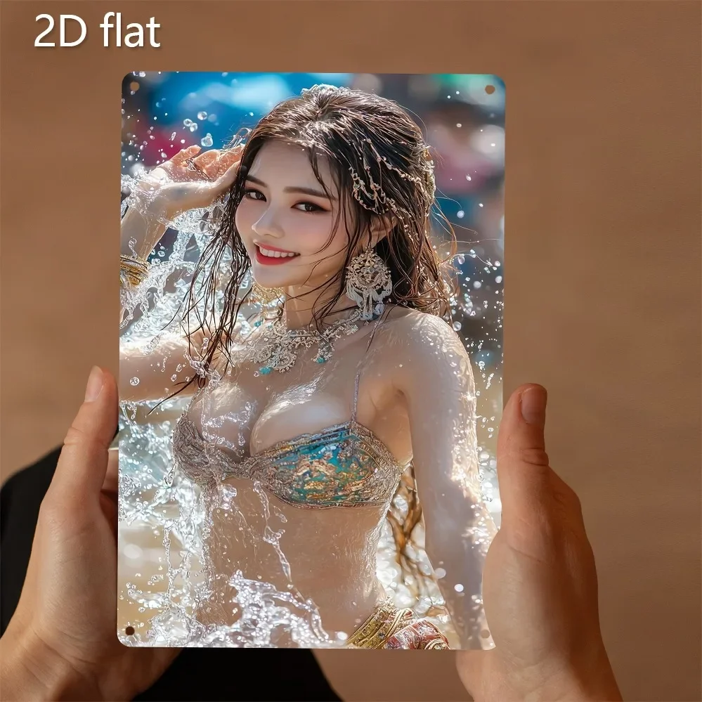 Wassertanz-Wandkunst aus Metall, elegante Wanddekoration mit blauem Bikini-Tänzerin-Motiv, wetterfestes Eisen mit vorgebohrten Löchern, für den Innen- und Außenbereich A