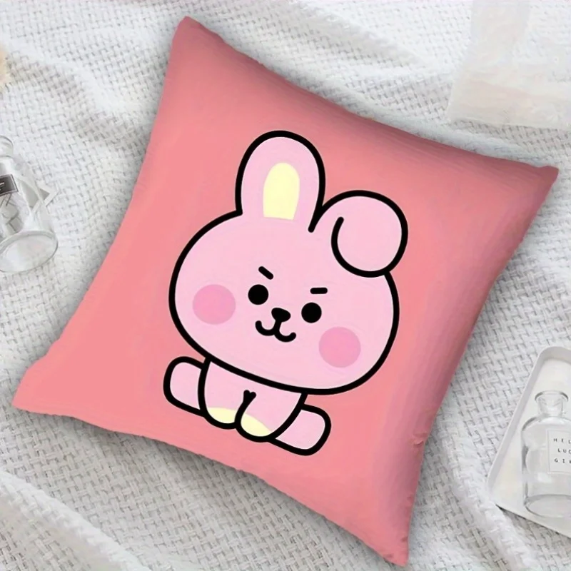 1pc Kawaii Pink Rabbit Pillow Cover, Polyester 2D Double-Sided Print, Cute Cartoon Bunny Design, Aesthetic Nursery Accent