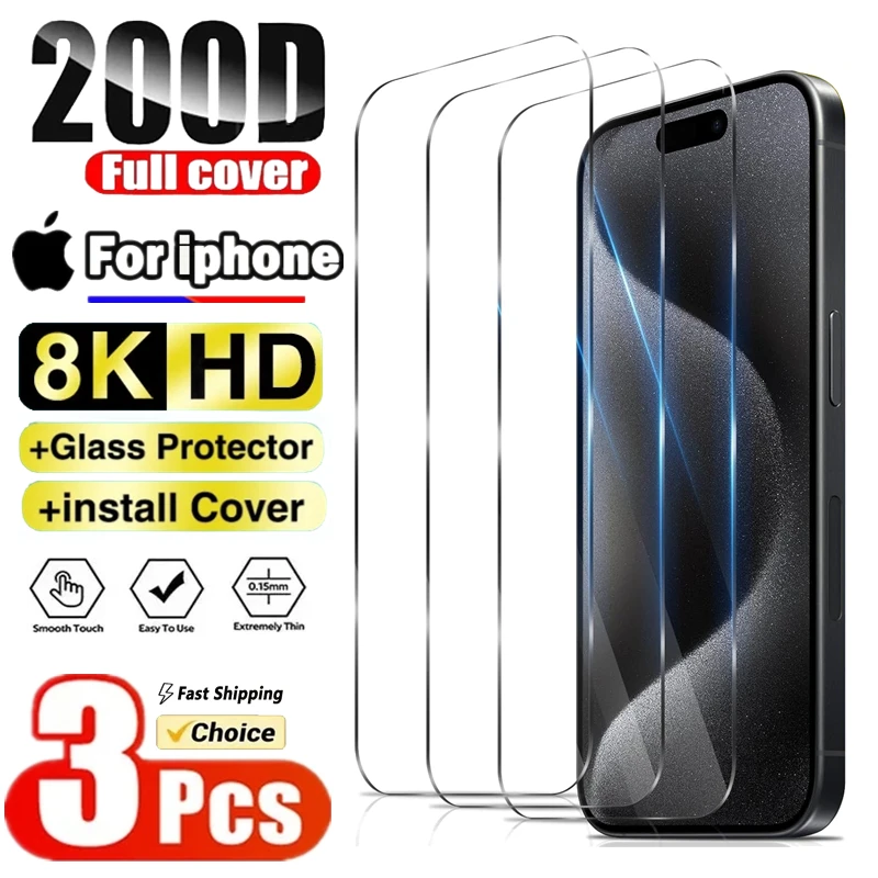 

3Pcs Anti static Tempered Glass for IPhone 15 14 13 12 11 Pro Max Screen Protector for IPhone X XR XS Max 7 8 Plus SE Glass
