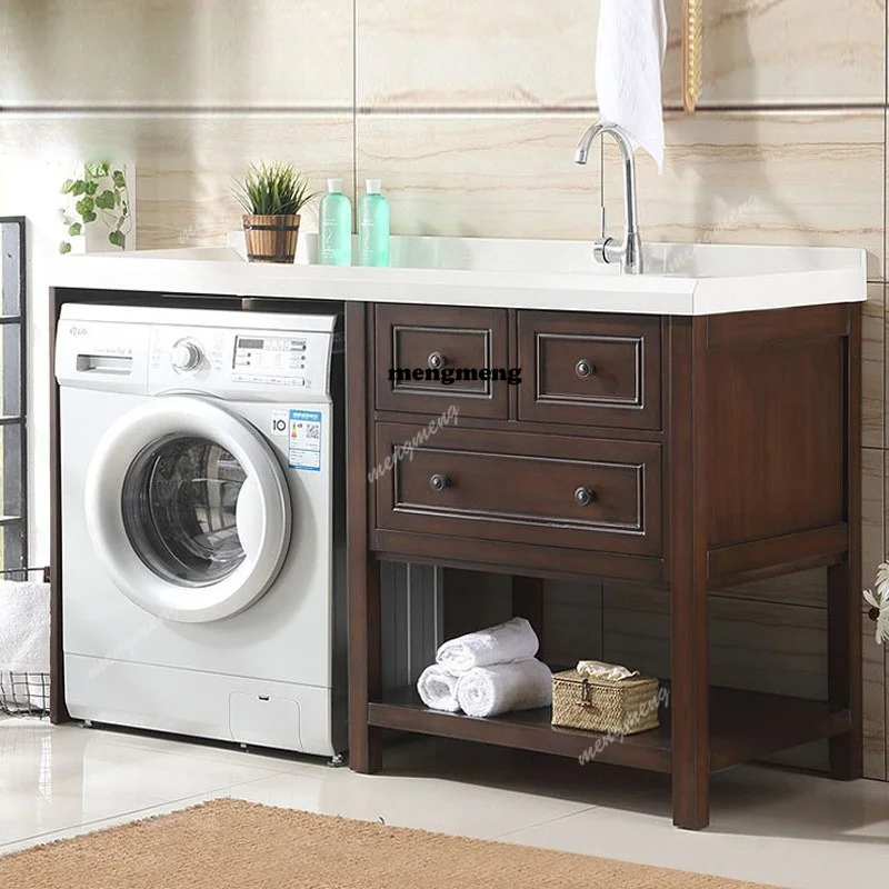 Nordic High-End Balcony Washing Machine Cabinet Modern Laundry Tub Front-Load Washing Machine Cabinet Bathroom Furniture