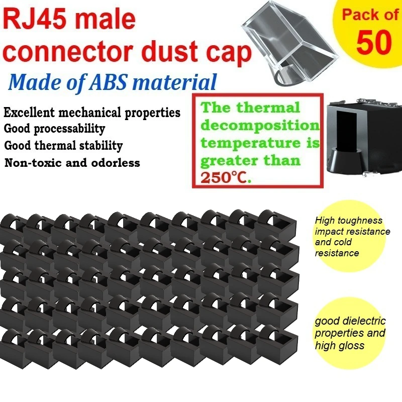 50pcs ABS rubber network cable plug dust cover PC with card position RJ45 male crystal head dust cap 50 pcs