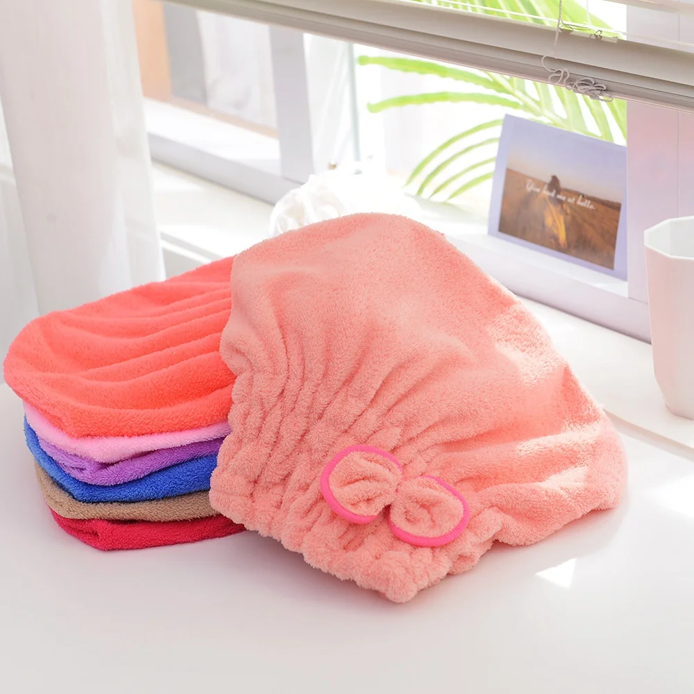 Schnelltrocknende Haarkappe für Damen, Badekappe mit Schleife, Mikrofaser-Handtuch, Superfaser-Duschhaube für Spa, Badezimmerzubehör, Duschhaube – Detail 4