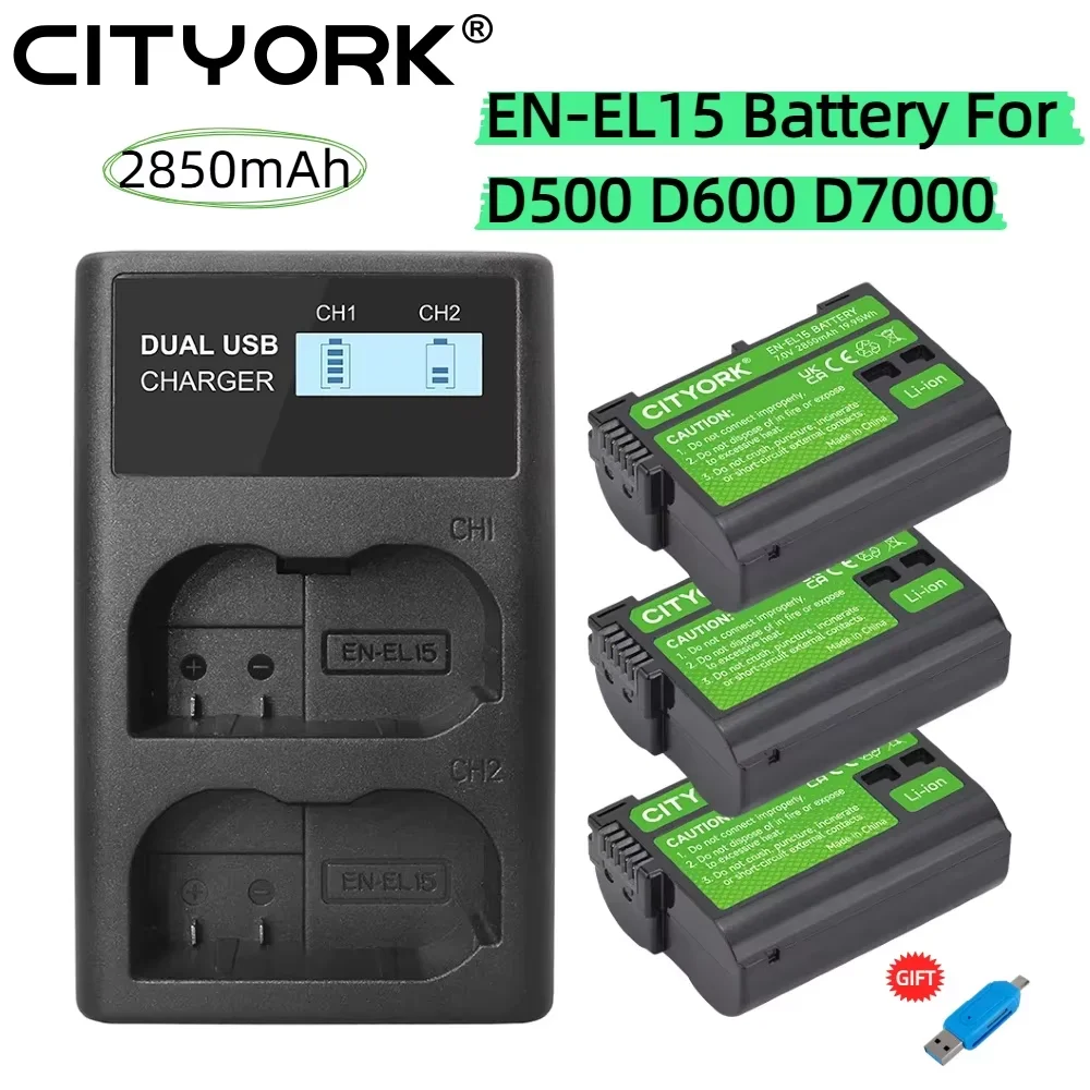 2850mAh EN-EL15 Battery For Nikon D500 D600 D610 D7000 810A P520 800E 7500 530 7200 7100 7500，For Micro single cameraZ6 Z7 V1