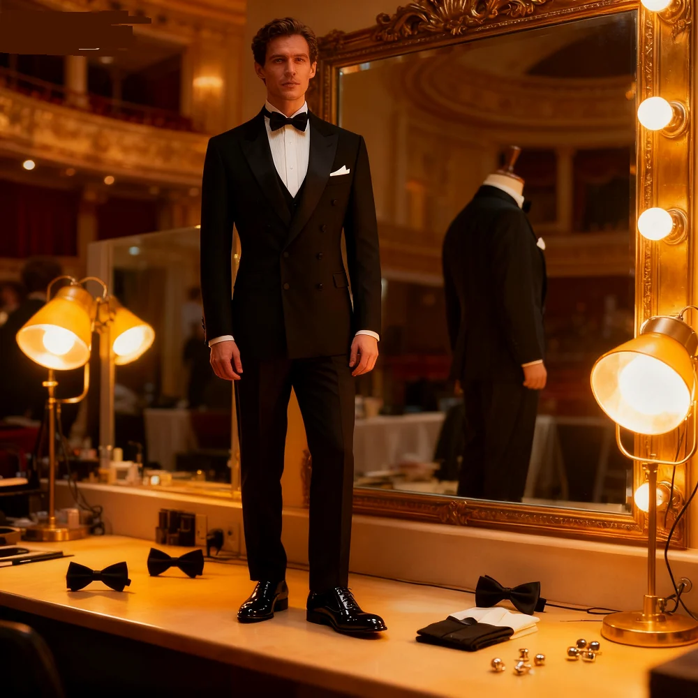 

Men's Elegant Solid Color Blazer Vest Pants Set Casual Outdoor English Style Wedding Performance Singer Outfit