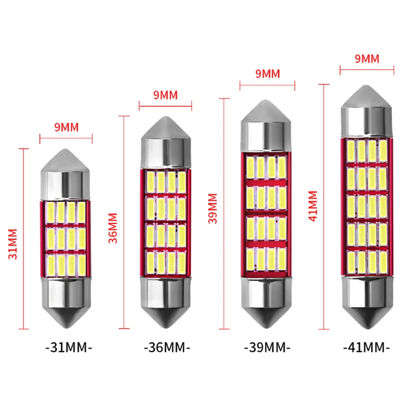 

2X C5W C10W Festoon Light 31/36/39/41MM Canbus No Error Car Interior Dome Light License Plate 4014 12SMD Super Bright White 12v