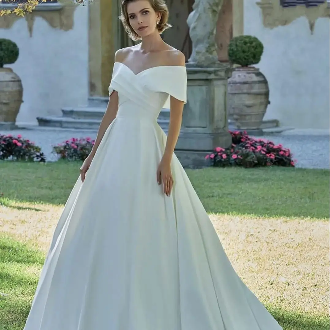 Stunning Wedding Dress For Women Off The Shoulder A-Line Floor Length Zipepr Back Customize To Measures Bridal Gowns Ivory 2024