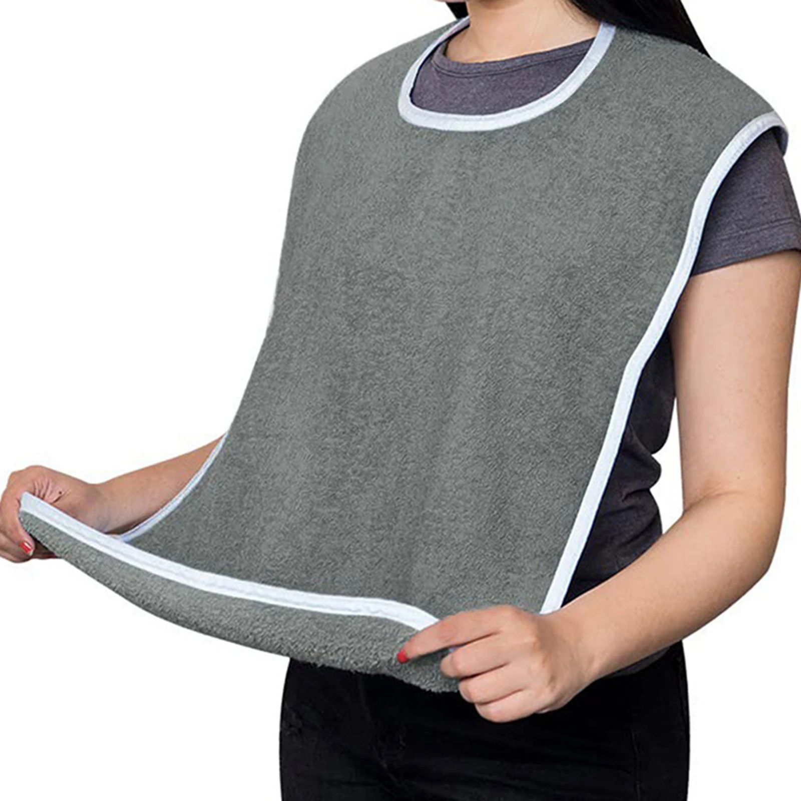 3x Adult Terry Bibs Reusable Machine Washable Clothing Protectors Large Adult Feeding Bibs for Elderly Unisex Men Seniors Women