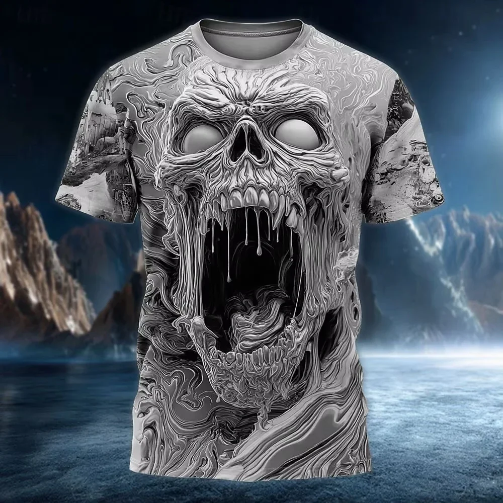 Halloween Vision Cool Skull 3D Print Men's T-shirt Fashion Casual Short Sleeve Round Neck Tees Tops
