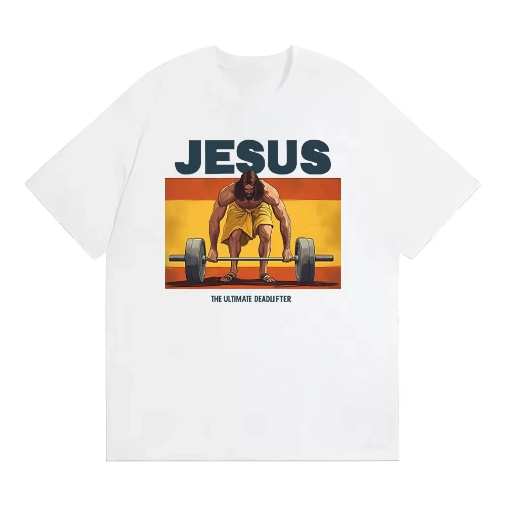 Jesus The Ultimate Deadlifter Meme Gift Funny Unisex Gamer Print T Shirts Men Women Vintage Classic T-shirts Pure Cotton T Shirt