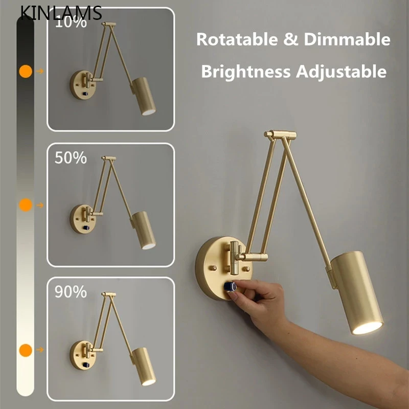 Bedroom Bedside Reading LED Dimmable Wall Lamp  Light Folding Telescopic Switch Modern Creative Study Rocker Wall Light Fixture
