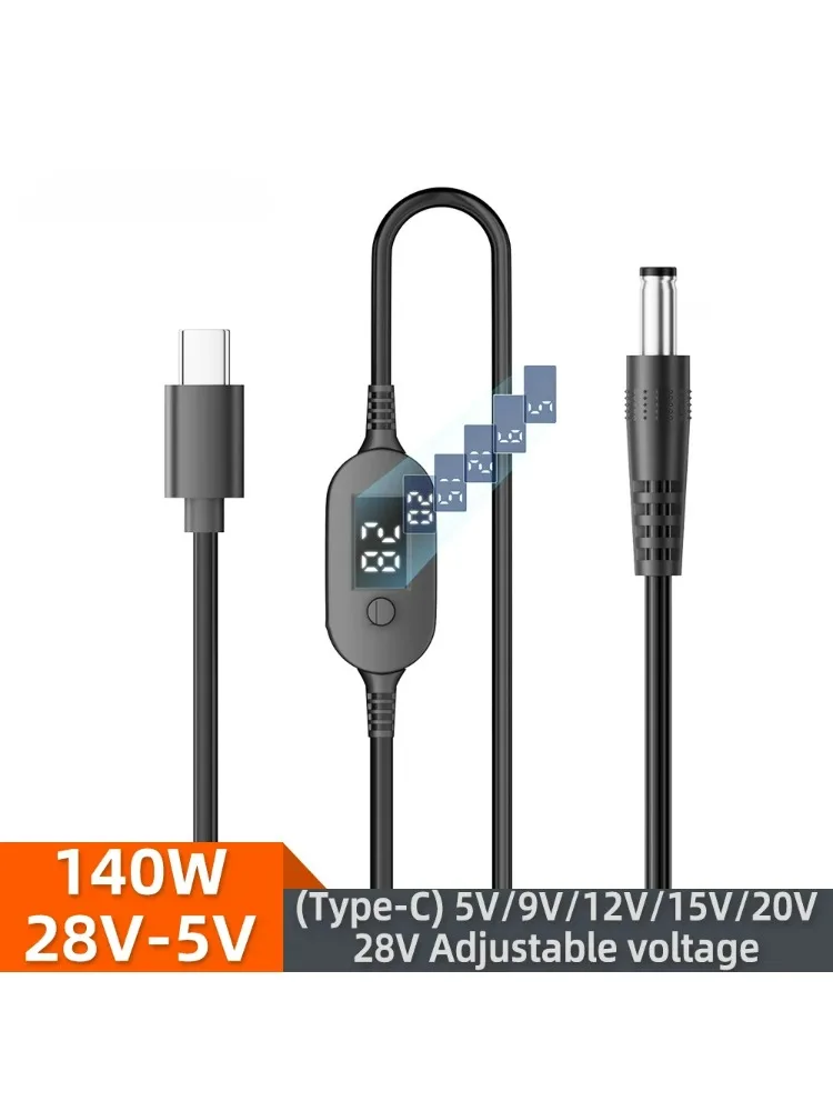USB-C-auf-DC-Stromkabel 140W Typ-C auf 5V 9V 12V 15V 20V 28V Einstellbarer Spannungsadapter Anschlusskabel für Laptops und Router