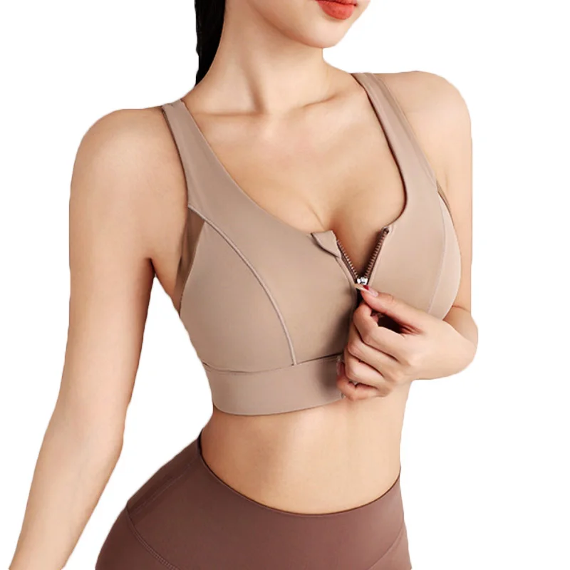 PofyBofy Hook Zipper Sports Bra with Build in Pad  Bounce Control Crisscrossback High Impact Workout Fitness Running Crop Bra