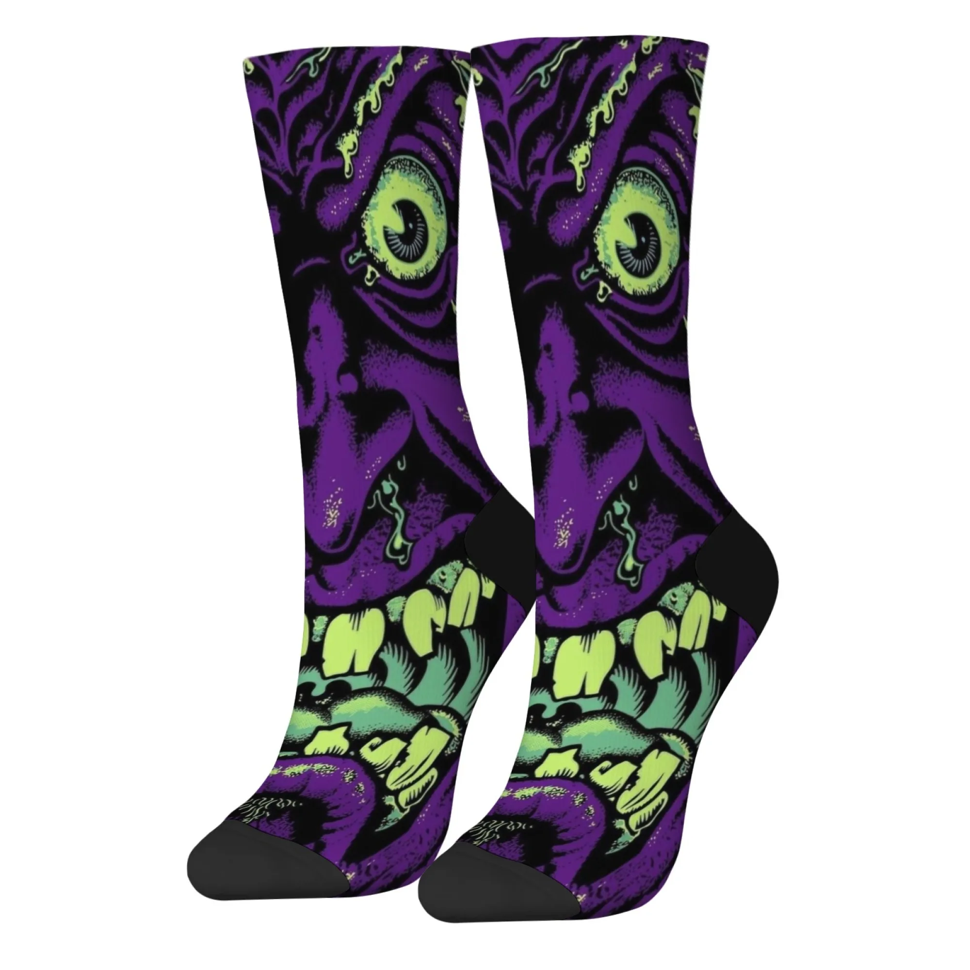 Kaus Kaki Crew Seni Monster Aneh yang Berwarna-warni, Kaus Kaki Premium dengan Cetakan Monster yang Menarik untuk Hadiah Bertema Gelap & Pakaian Jalanan yang Modis
