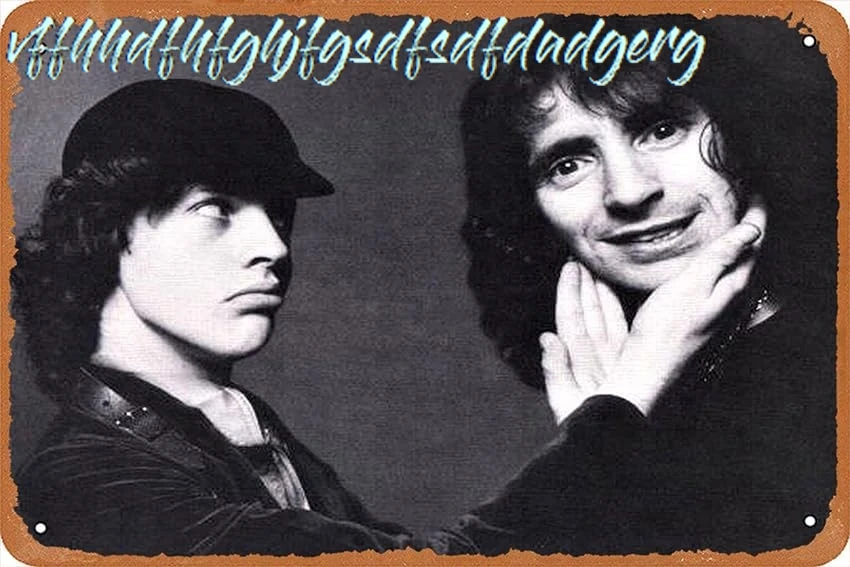 Angus Young and Bon Scott-Mono Chrome Poster Vintage Tin Sign Unique Metal Wall Decor for Home, Bar, Diner, Pub, 8 x 12 Inc sign