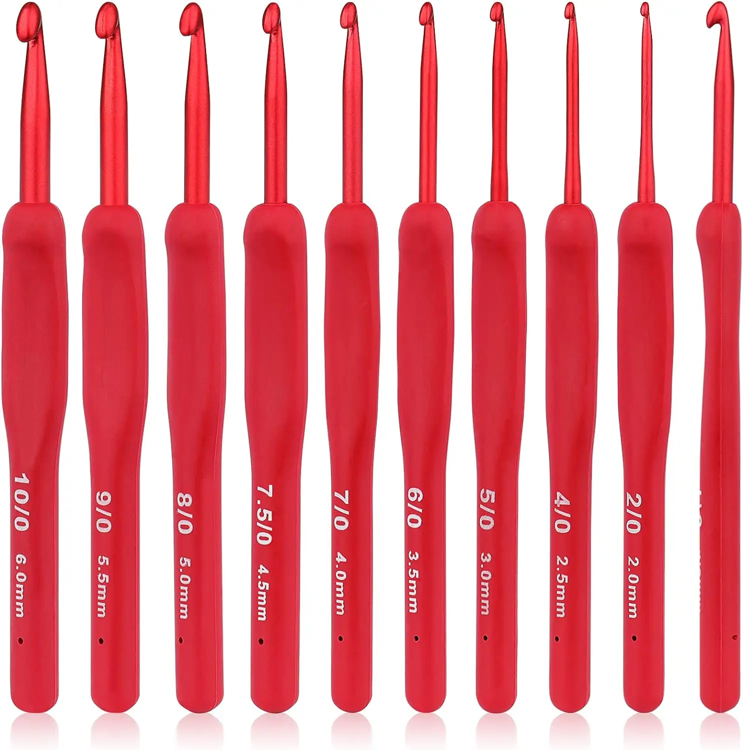 Red Crochet Hook Needle Silicone Handle Aluminum Crochet Needle Set Ergonomic Crochet Hooks for Arthritic Hands Crochet Gift9Pcs