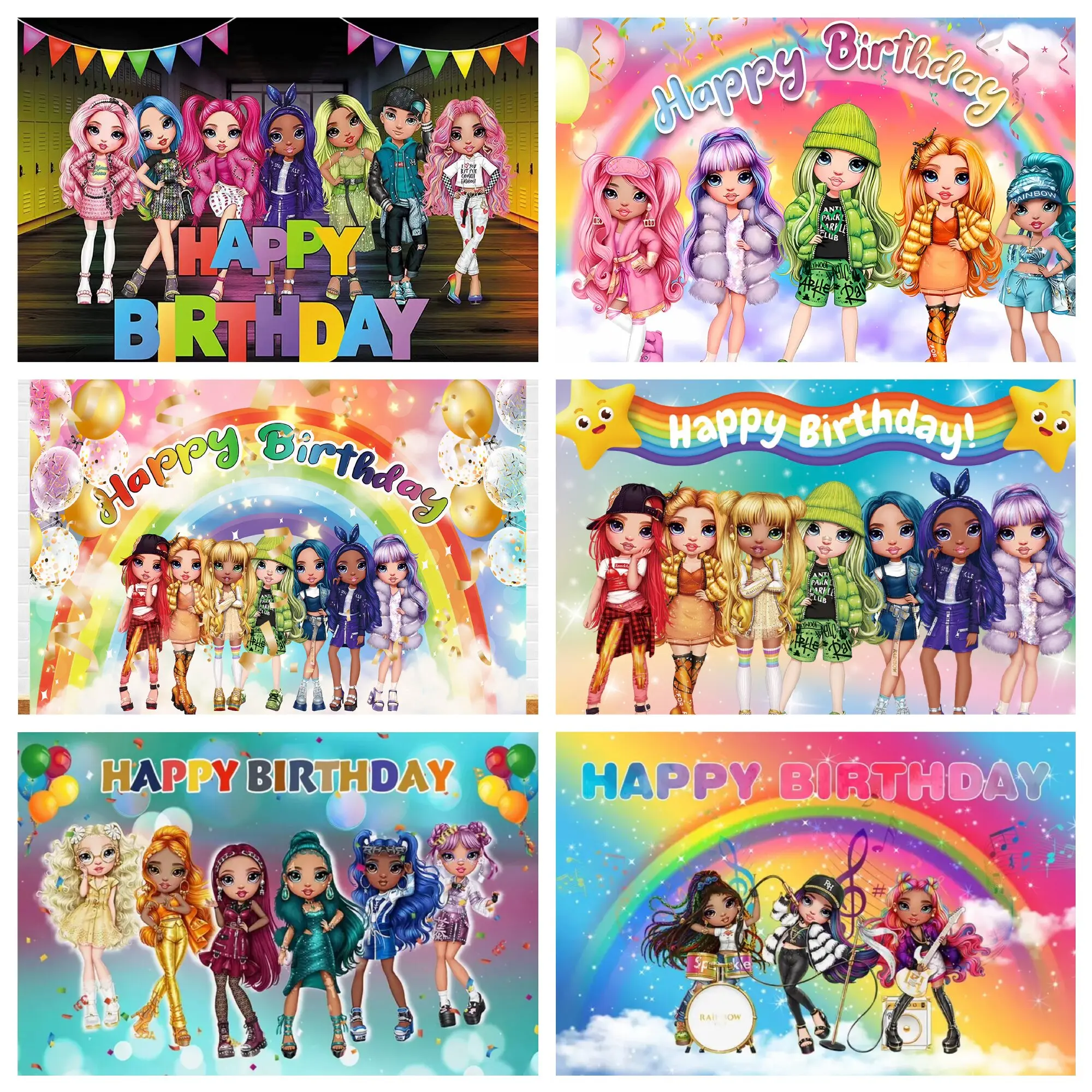 Halo Cartoon Rainbow high background girl style doll birthday party decoration vinyl background vinyl photo prop banner