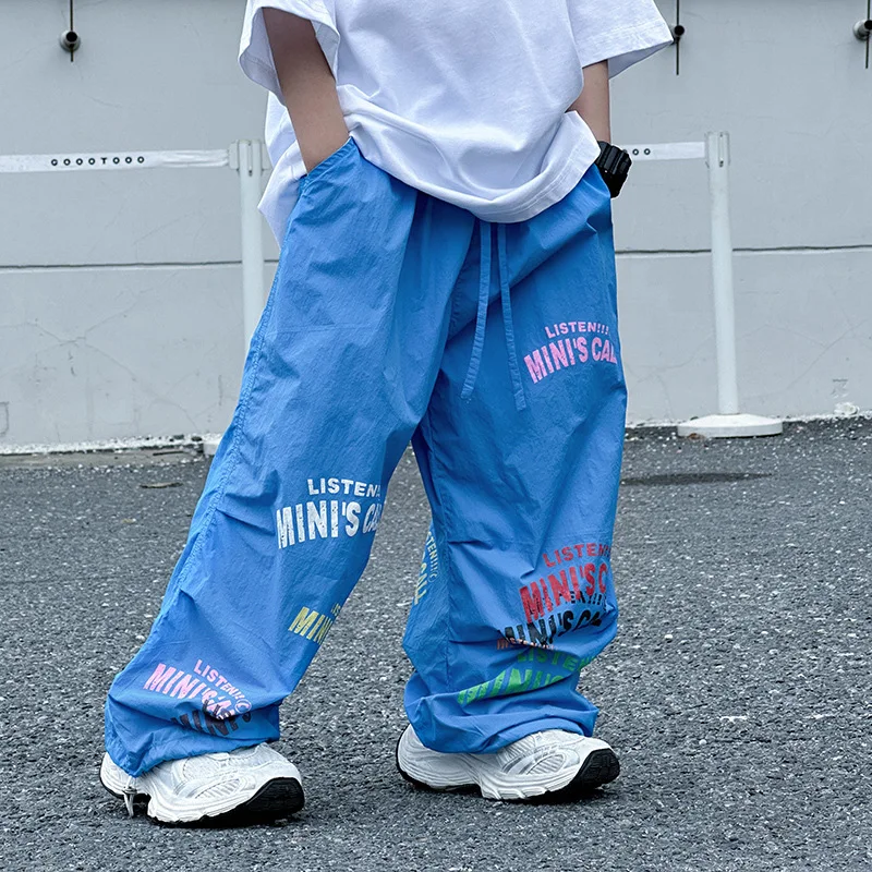 Children's Blue Letter Casual Pants 2026 Summer New Boys Korean Version Fashion Thin Ice Trousers Versatile Summer Wear