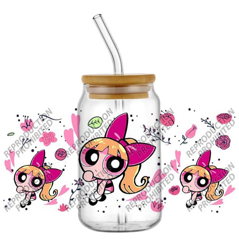 

Cute Style Powerpuff Girls DIY Decals 3D Transfers Stickers 16oz UV DTF for Glasses cup Wraps Easy to Use