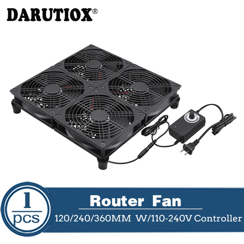 Router Fan TV Box Fan 120mm 240mm 360mm DIY TV Box Cooler Fan W/Speed Controller 80V-240V& Protective Net Desktop Cooling Fan