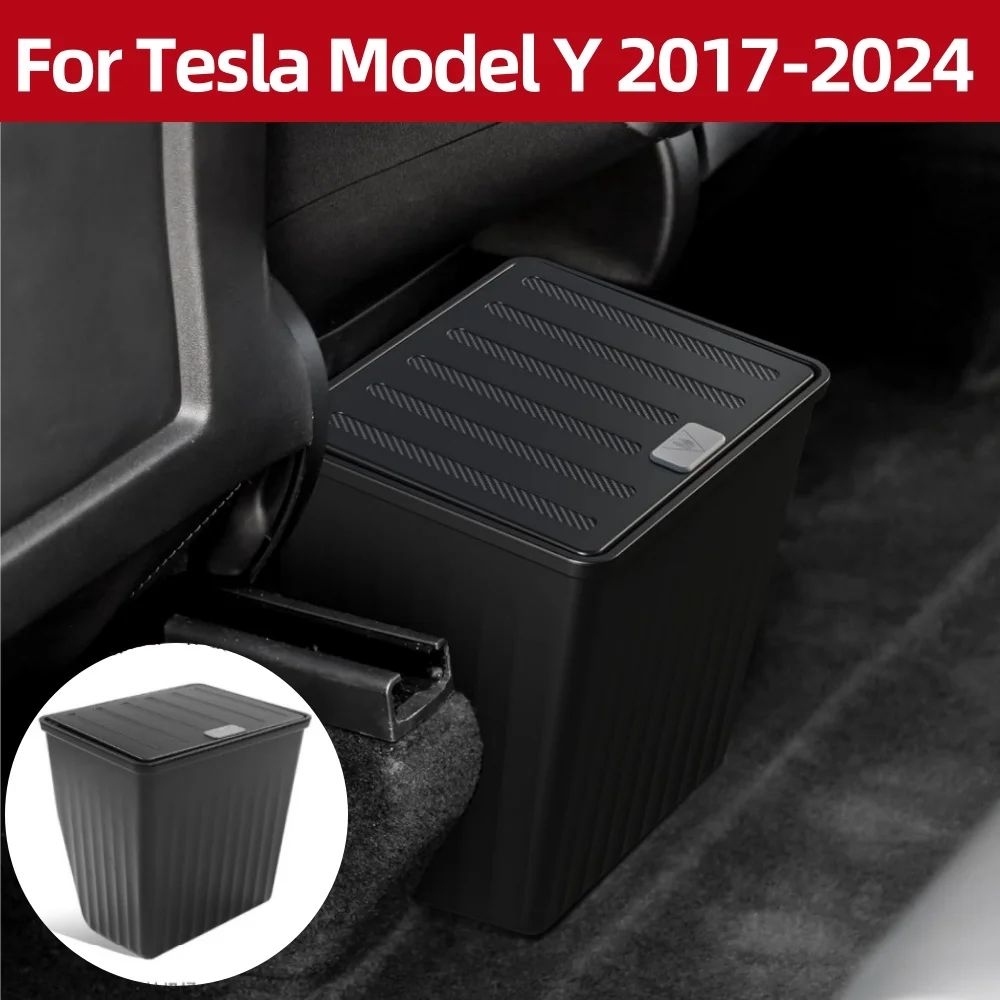 Trash Can for Tesla Model Y 2017-2024,Rear Center Backse with Larger Capacity and Push-to-Open Lid Design Trash Can Accessories