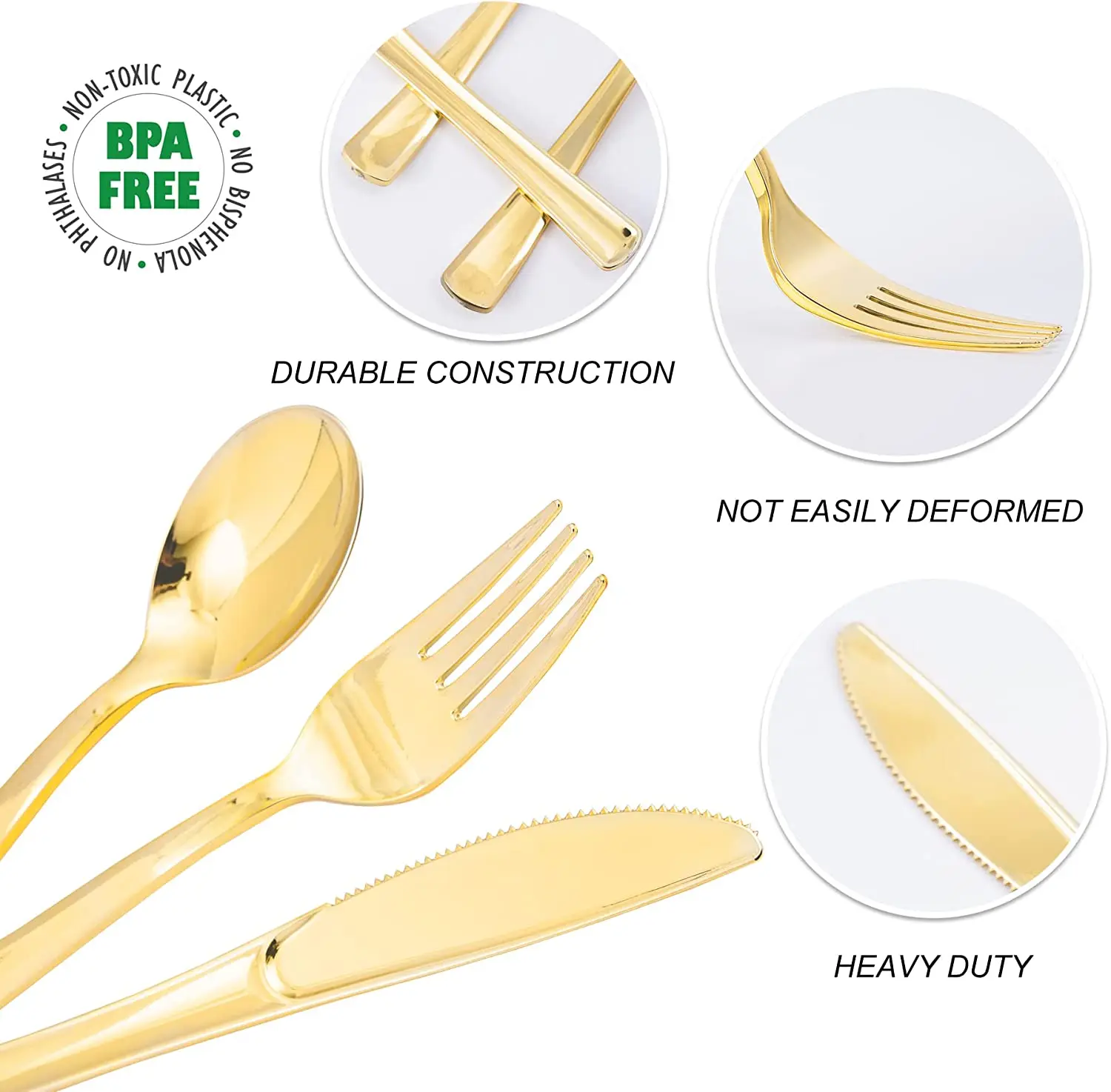 75 Pieces Gold Plastic Silverware- Disposable Flatware Set-Heavyweight Plastic Cutlery- Includes 25 Forks, 25 Spoons, 25 Knives