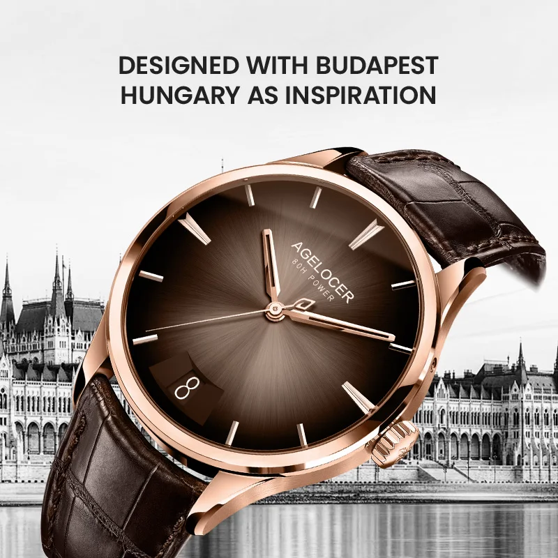 AGELOCER Original Budapest Watch Men's Luxury Gold Watch Big Calendar Automatic Mechanical Watch Birthday Gift for Men